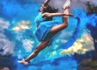 Девочка гимнастка с цветными шашками дыма